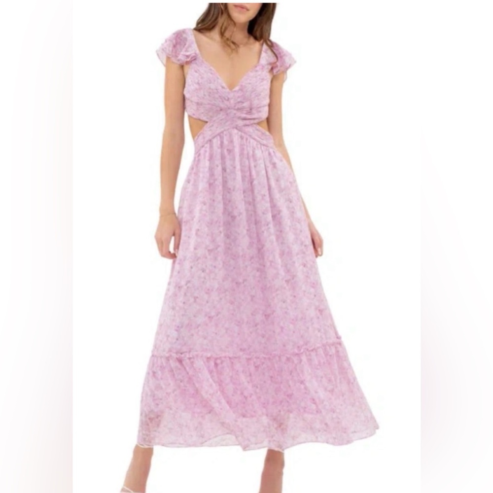 NWT Blu Pepper Pleated Cutout Midi Dress (L, Pink)